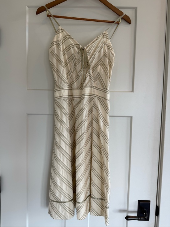 GG/5 Dresses & Skirts - GG/5 Striped Cream Midi Dress with Tie-Front Spaghetti Straps Small